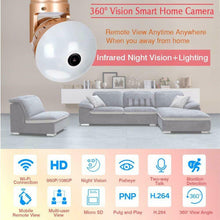 Carregar imagem no visualizador da galeria, Lâmpada panorâmica 1080P 2MP infravermelho e luz branca Câmera IP sem fio Wi-Fi FishEye Mini lâmpada Wifi Cam CCTV Câmera de segurança doméstica