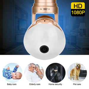 Lâmpada panorâmica 1080P 2MP infravermelho e luz branca Câmera IP sem fio Wi-Fi FishEye Mini lâmpada Wifi Cam CCTV Câmera de segurança doméstica