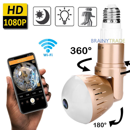 Lâmpada panorâmica 1080P 2MP infravermelho e luz branca Câmera IP sem fio Wi-Fi FishEye Mini lâmpada Wifi Cam CCTV Câmera de segurança doméstica