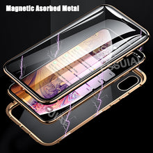 Carregar imagem no visualizador da galeria, Capa de metal de adsorção magnética 360 para iPhone SE 11 Pro XS Max XR Capa de vidro dupla face para iPhone 7 8 6 6s Plus Capa de ímã