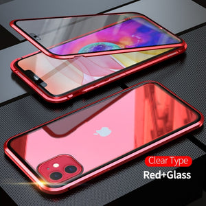 Capa de metal de adsorção magnética 360 para iPhone SE 11 Pro XS Max XR Capa de vidro dupla face para iPhone 7 8 6 6s Plus Capa de ímã
