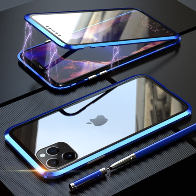 Capa de metal de adsorção magnética 360 para iPhone SE 11 Pro XS Max XR Capa de vidro dupla face para iPhone 7 8 6 6s Plus Capa de ímã